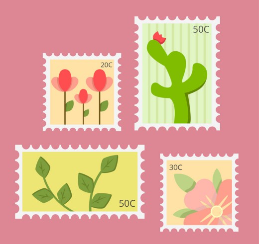 4款创意植物邮票矢量素材16图库网精选