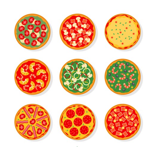 9款美味披萨俯视图矢量素材16图库网精选