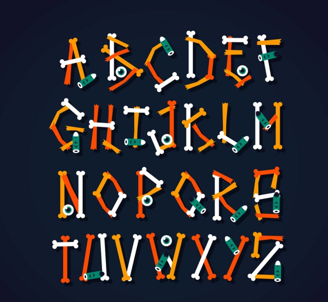 26个彩色骨头字母矢量素材素材中国网精选