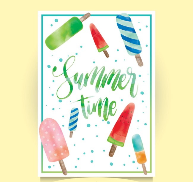 水彩绘夏季雪糕卡片矢量图16素材网精选