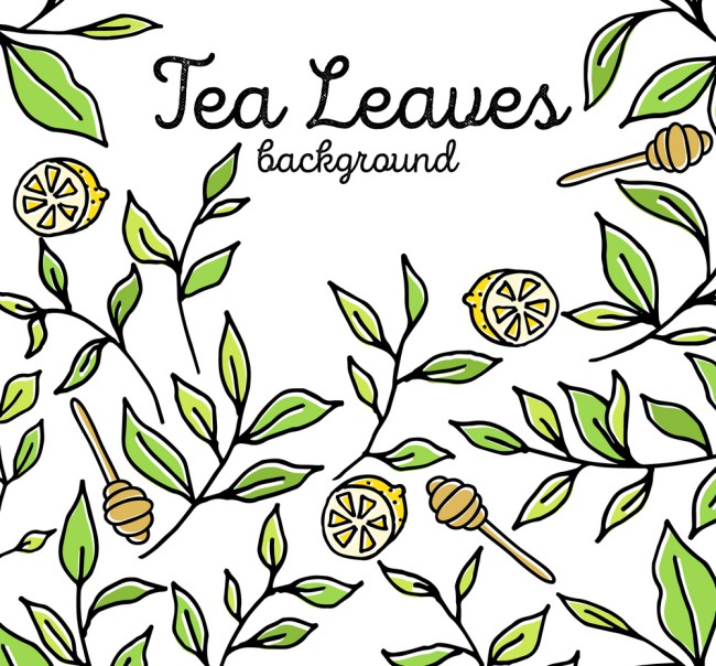 绿色茶叶和柠檬矢量素材16设计网精选
