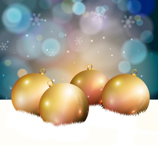 雪地中的金色圣诞吊球矢量素材普贤居素材网精选