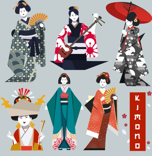 6款创意日本艺妓设计矢量图普贤居素材网精选