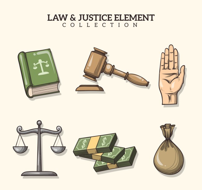 6款手绘法律元素设计矢量图16素材网精选
