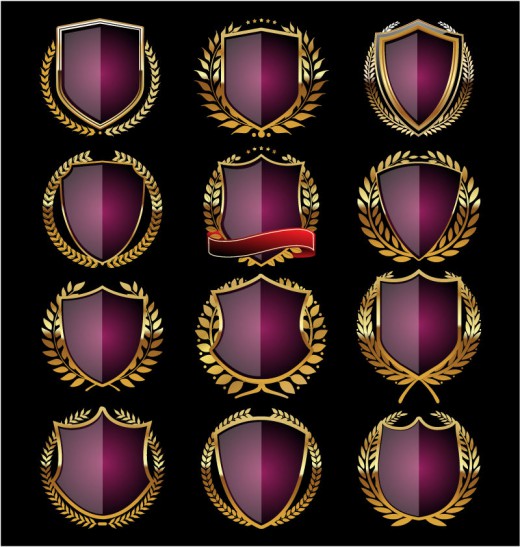 12款紫色空白桂冠徽章设计矢量素材普贤居素材网精选
