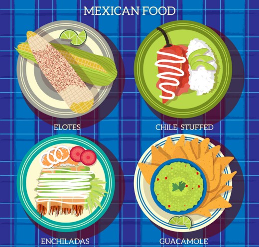 4款美味墨西哥食物俯视图矢量素材素材天下精选