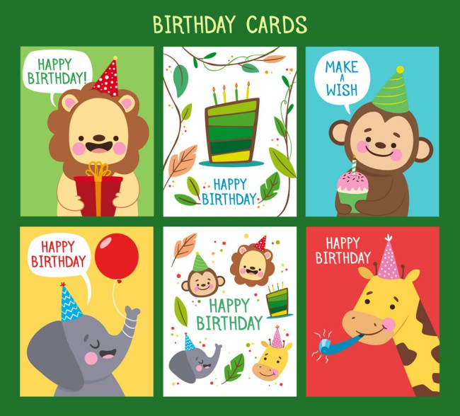 6款卡通动物生日卡片矢量图16图库网精选