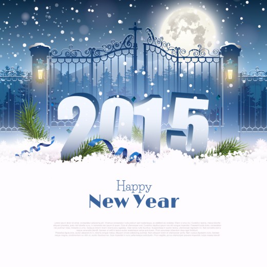 2015新年雪夜贺卡矢量素材16素材网精选