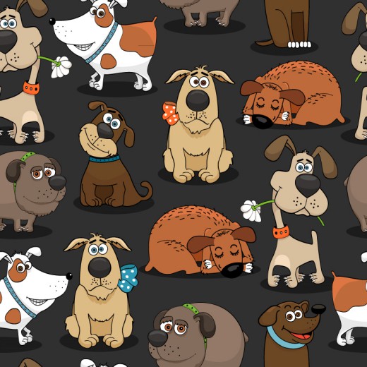 卡通宠物狗无缝背景矢量素材16设计网精选
