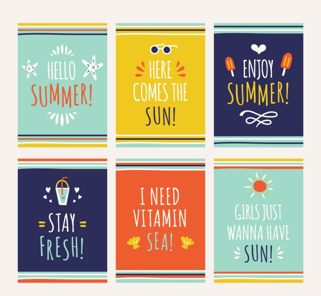 6款彩绘夏季短句子卡片矢量素材16素材网精选