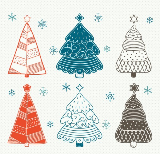 6款彩绘圣诞树设计矢量素材普贤居素材网精选