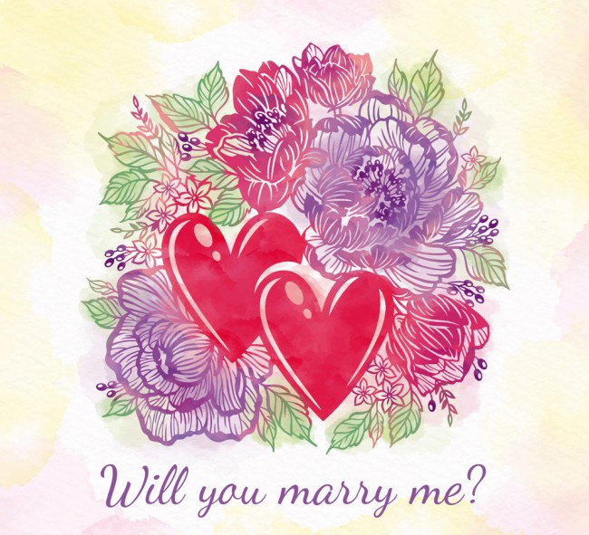 彩绘求婚话语爱心和花卉矢量素材16素材网精选