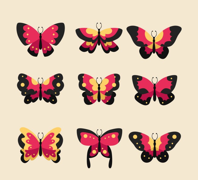 9款红色蝴蝶设计矢量素材16图库网精选