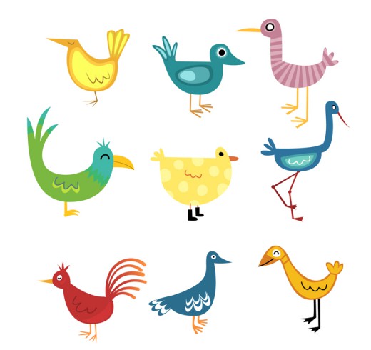 9种彩色卡通鸟类设计矢量素材素材中国网精选