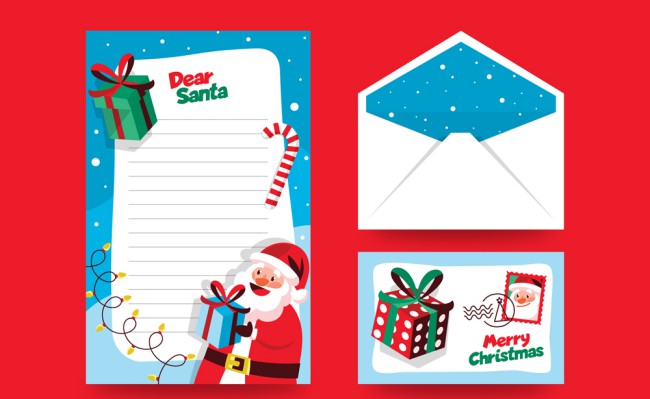 创意圣诞老人信纸和信封矢量素材16图库网精选