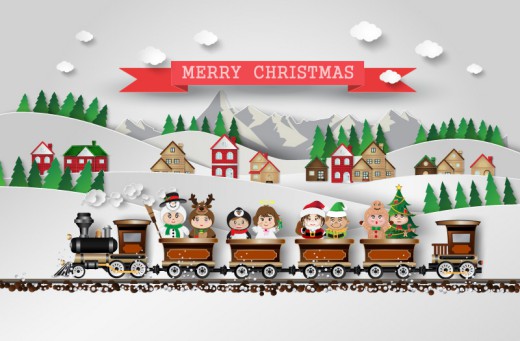 创意圣诞列车剪贴贺卡矢量素材普贤居素材网精选