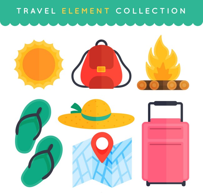 7款彩色旅行物品矢量素材16图库网精选