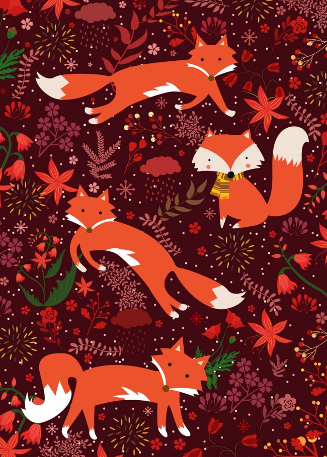 秋季狐狸和树叶矢量素材16图库网精选