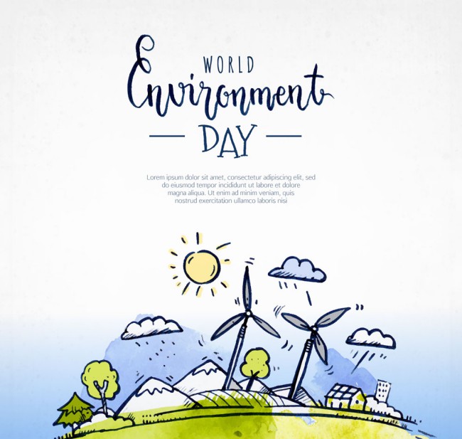 彩绘世界环境日发电风车矢量素材素