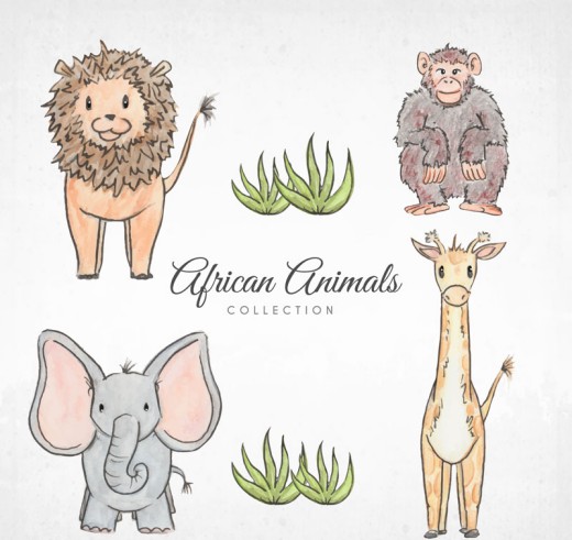 4款大象长颈鹿等彩绘非洲动物矢量素材16图库网精选