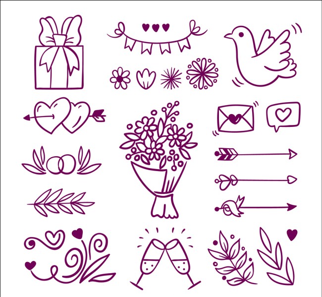 20款紫色婚礼装饰元素矢量素材16设计网精选