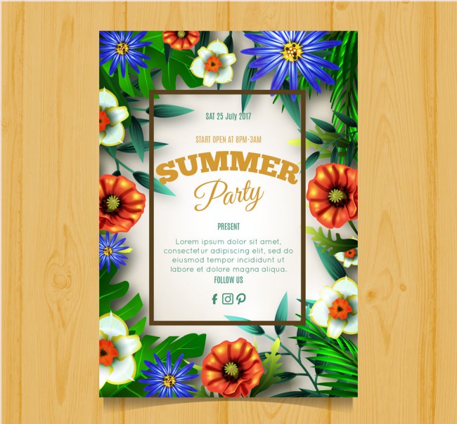 彩色热带花卉夏季派对传单矢量素材16图库网精选