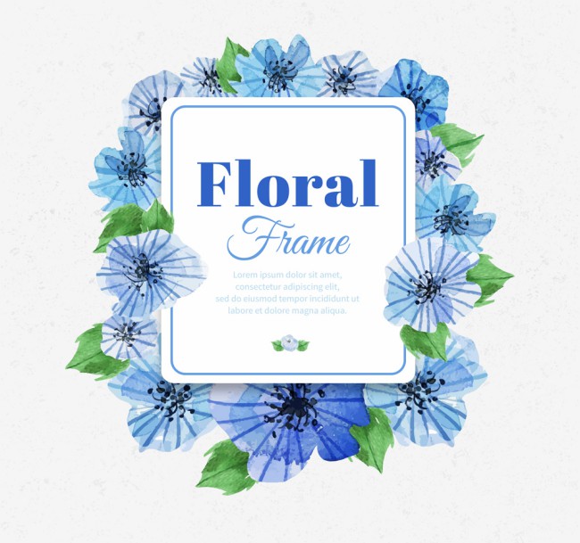 水彩绘蓝色花卉框架矢量素材16图库网精选