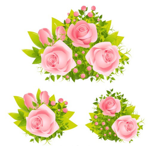 3组精美粉色玫瑰花矢量素材素材中