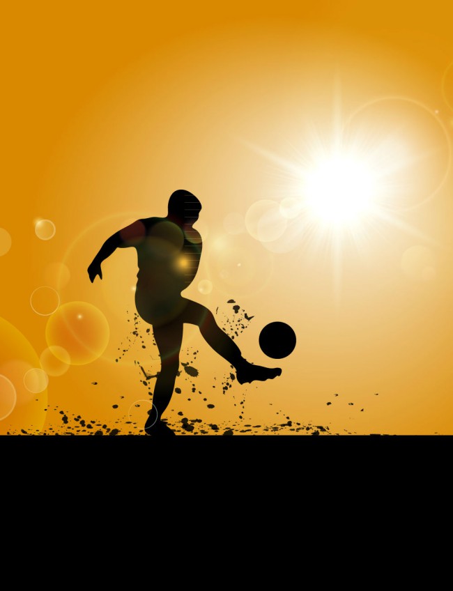 太阳下踢足球的男子剪影矢量图素材天下精选
