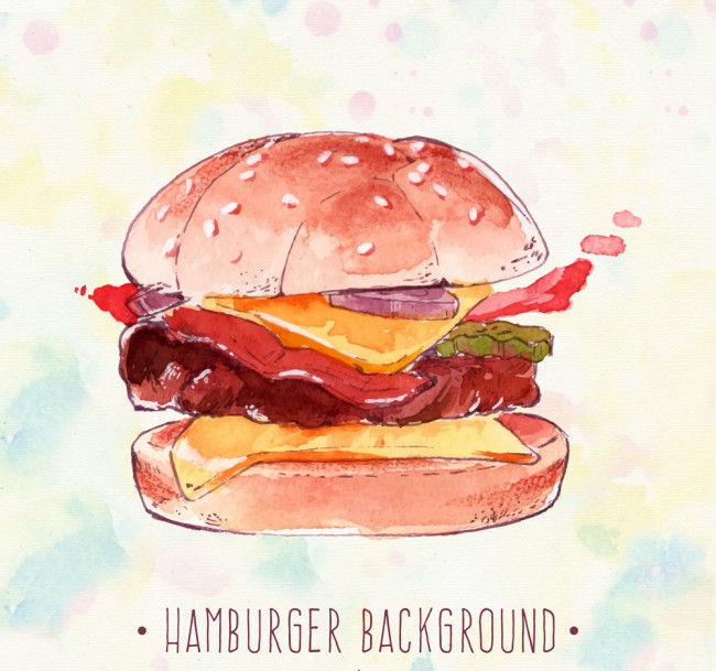 水彩绘汉堡包设计矢量素材16素材网精选
