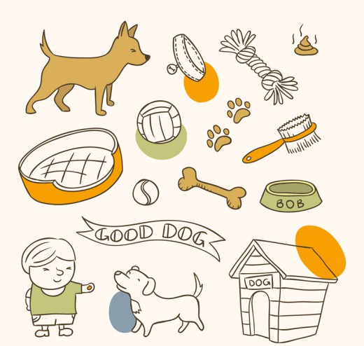 16款宠物狗及宠物用品矢量图素材中国网精选