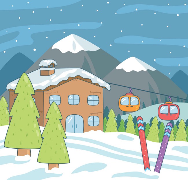 卡通冬季滑雪场风景矢量素材普贤居素材网精选