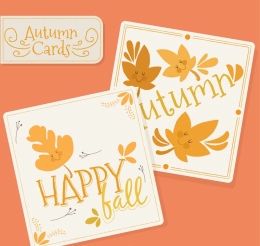 2款可爱秋季树叶卡片矢量素材16素材网精选