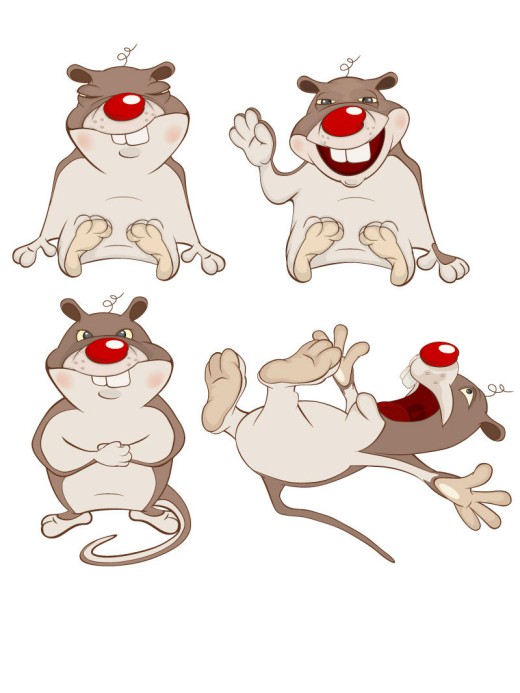 4款卡通红鼻头老鼠设计矢量素材普