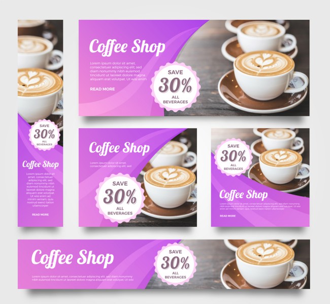 5款紫色咖啡店促销banner矢量素材16素材网精选