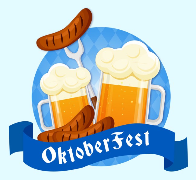 创意慕尼黑啤酒节香肠和啤酒矢量图普贤居素材网精选