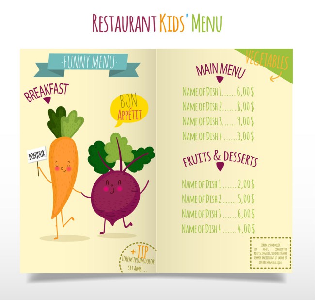 可爱蔬菜儿童菜单矢量素材16素材网精选
