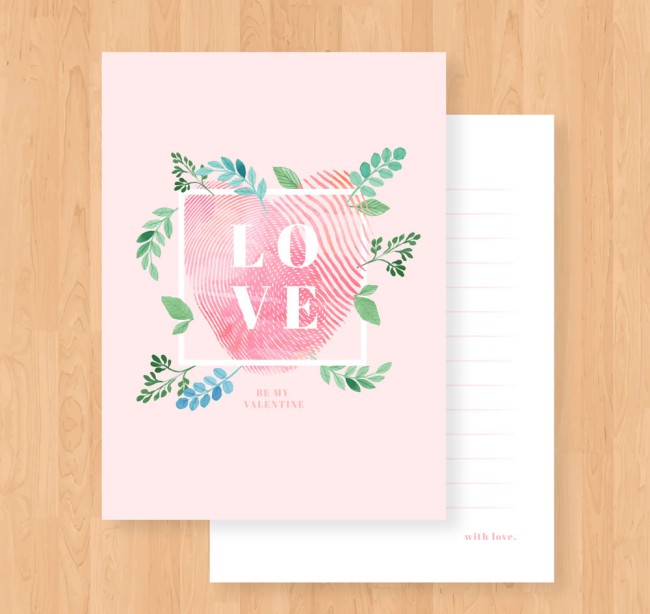 创意情人节粉色指纹爱心卡片矢量图