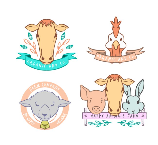 4款创意农场动物标签矢量素材16设计网精选