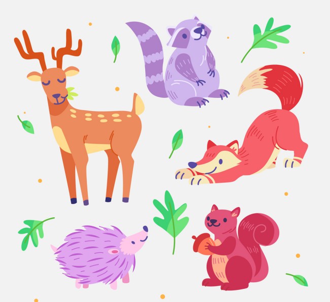 5款彩色森林动物设计矢量图素材中国网精选