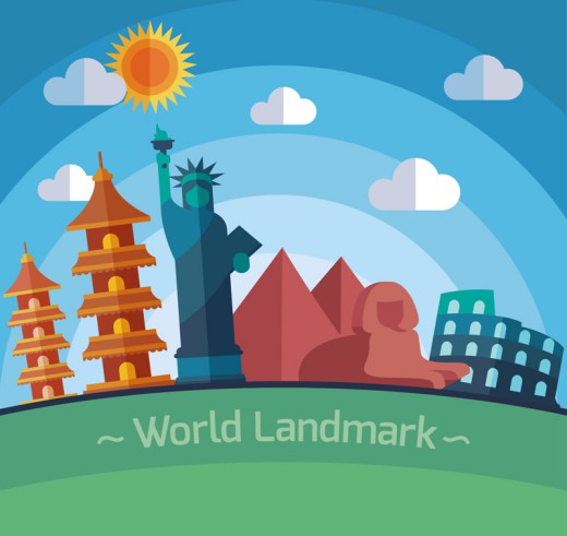 5个扁平化世界著名地标插画矢量素材素材中国网精选