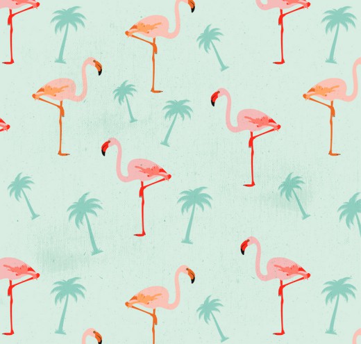 粉色火烈鸟和椰子树无缝背景矢量图16设计网精选