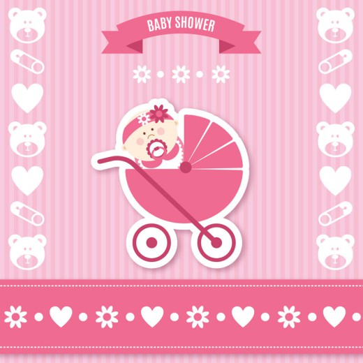 粉色迎婴派对贺卡矢量素材16设计网精选