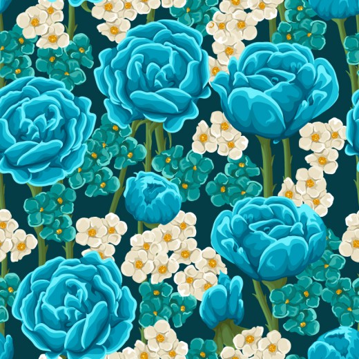蓝玫瑰花卉无缝背景矢量素材普贤居