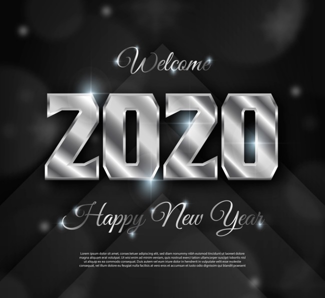 银色2020年新年艺术字矢量素材16素材网精选