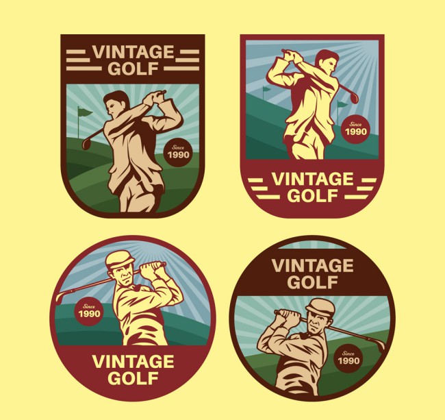 4款复古高尔夫球人物标签矢量图素材中国网精选