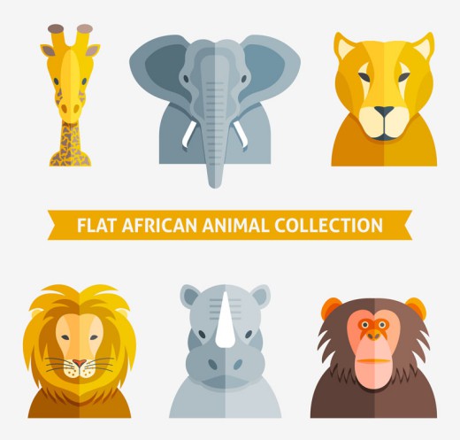6款扁平化非洲动物头像矢量素材16图库网精选
