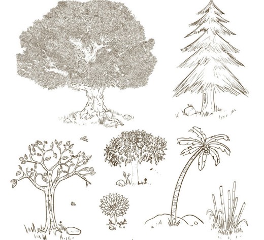 7款手绘树木设计矢量素材素材中国