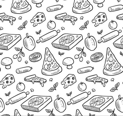 手绘披萨无缝背景矢量素材16设计网精选
