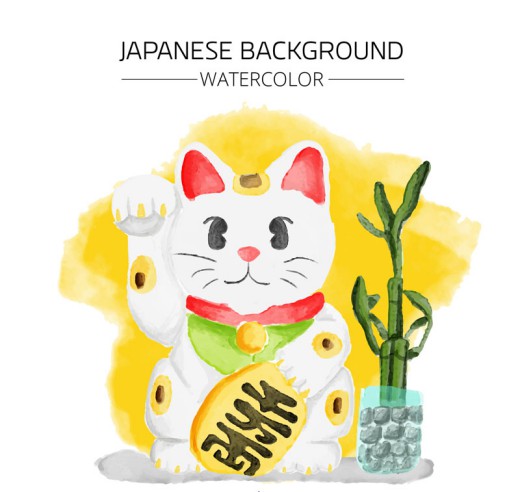 水彩绘白色日本招财猫矢量素材16素材网精选